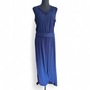 Spencer Alexis Women’s Elegant Blue Sleeveless Pantsuit with Belt Size 14